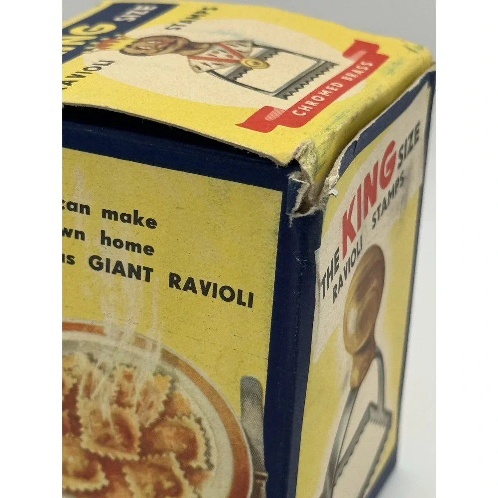 VTG The King Size Ravioli Stamp Cromed Brass Wood Orig Box 2 3/4